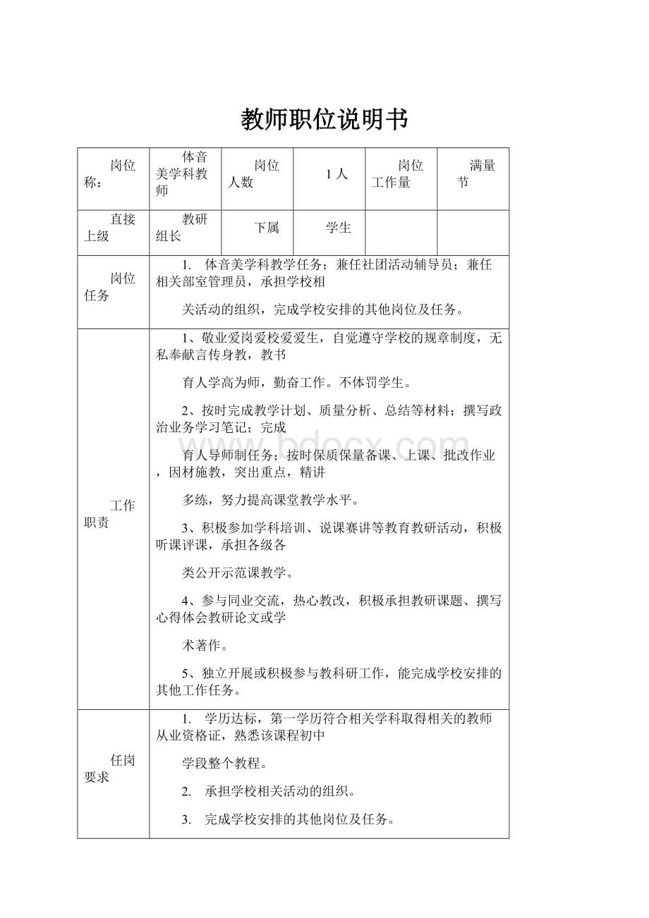 教师职位说明书.docx_第1页