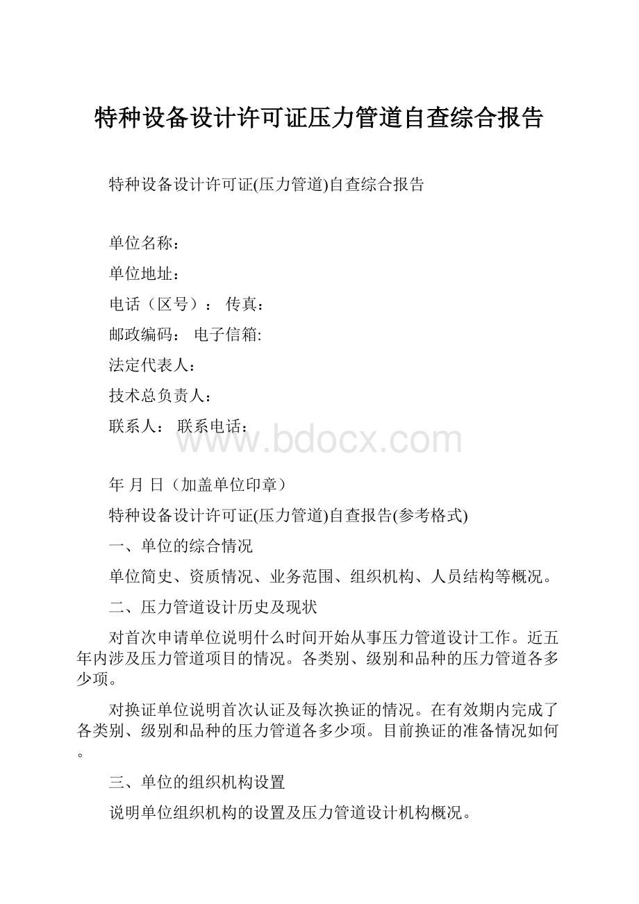 特种设备设计许可证压力管道自查综合报告.docx