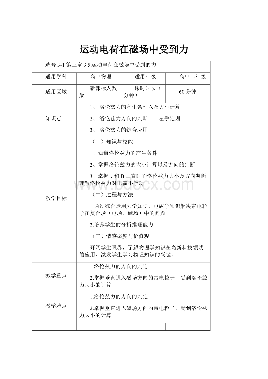 运动电荷在磁场中受到力.docx_第1页