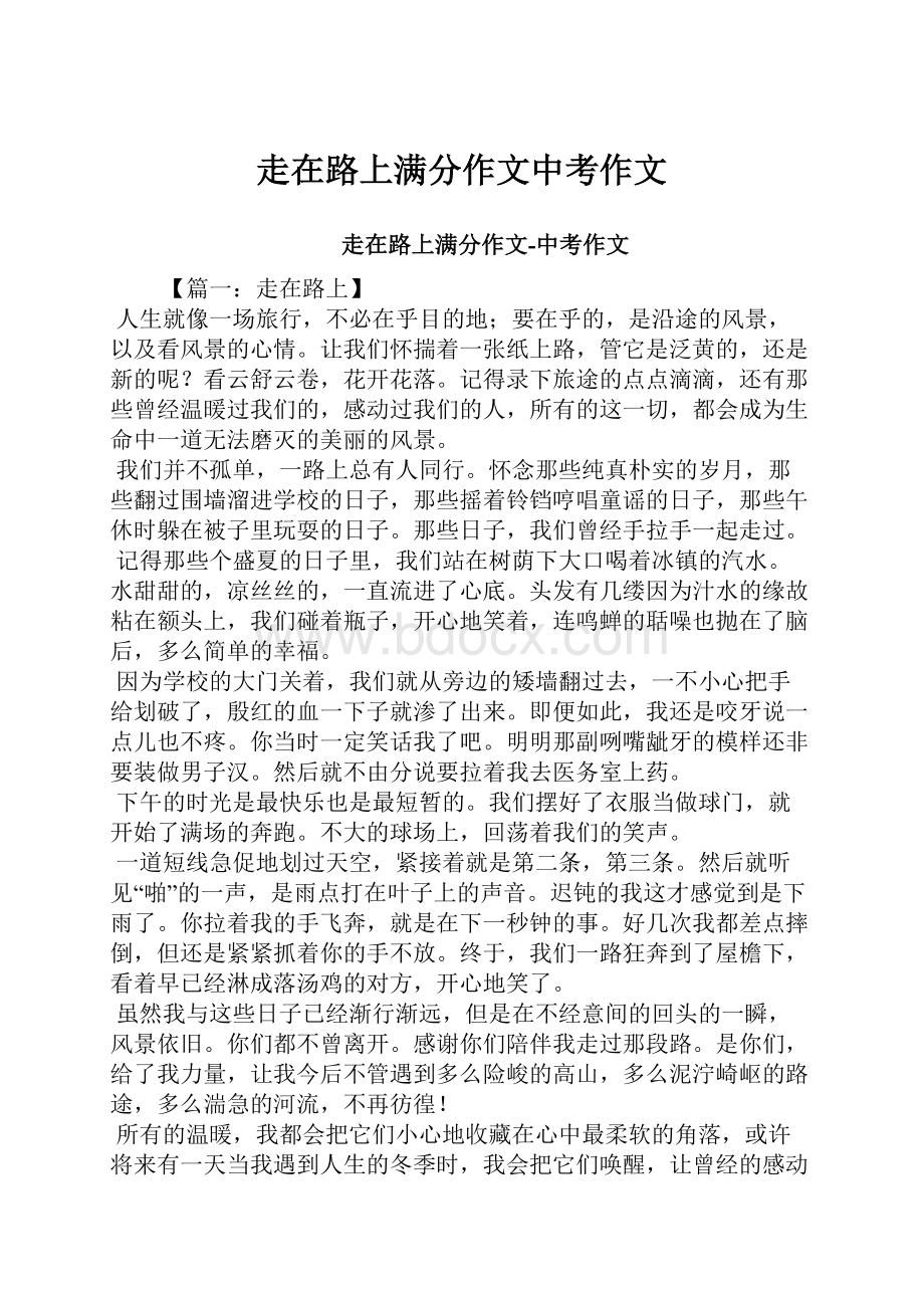 走在路上满分作文中考作文.docx_第1页