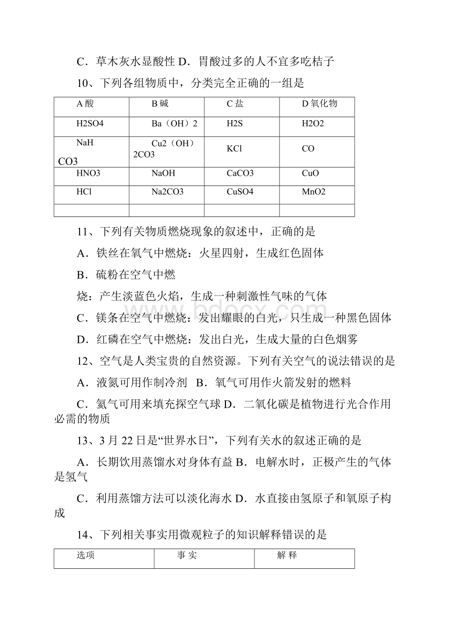 山东省华侨中学学年高一上学期开学考试化学试题Word版 含答案.docx_第3页