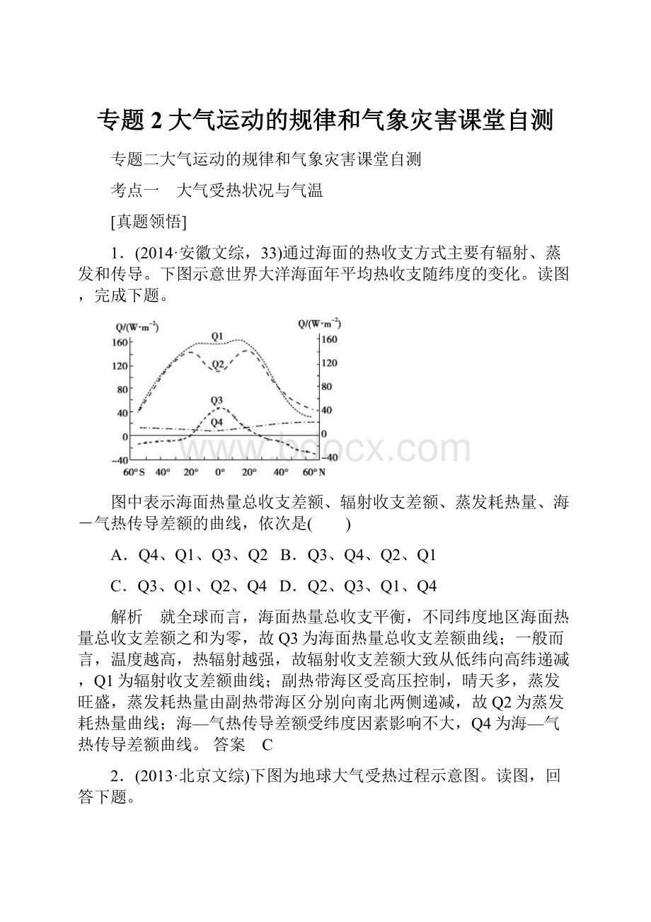 专题2大气运动的规律和气象灾害课堂自测.docx_第1页