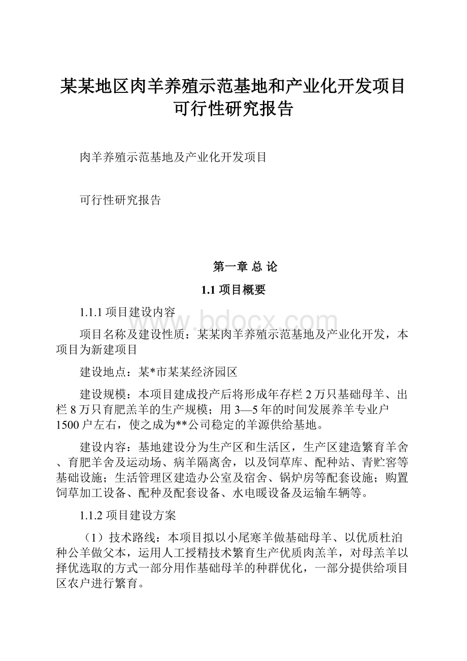 某某地区肉羊养殖示范基地和产业化开发项目可行性研究报告.docx_第1页