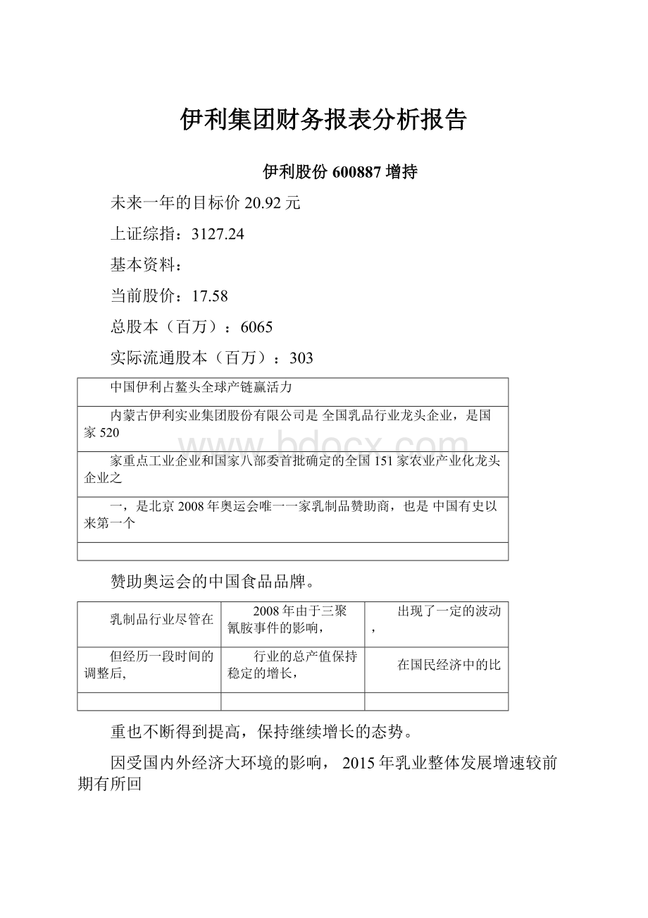 伊利集团财务报表分析报告.docx_第1页