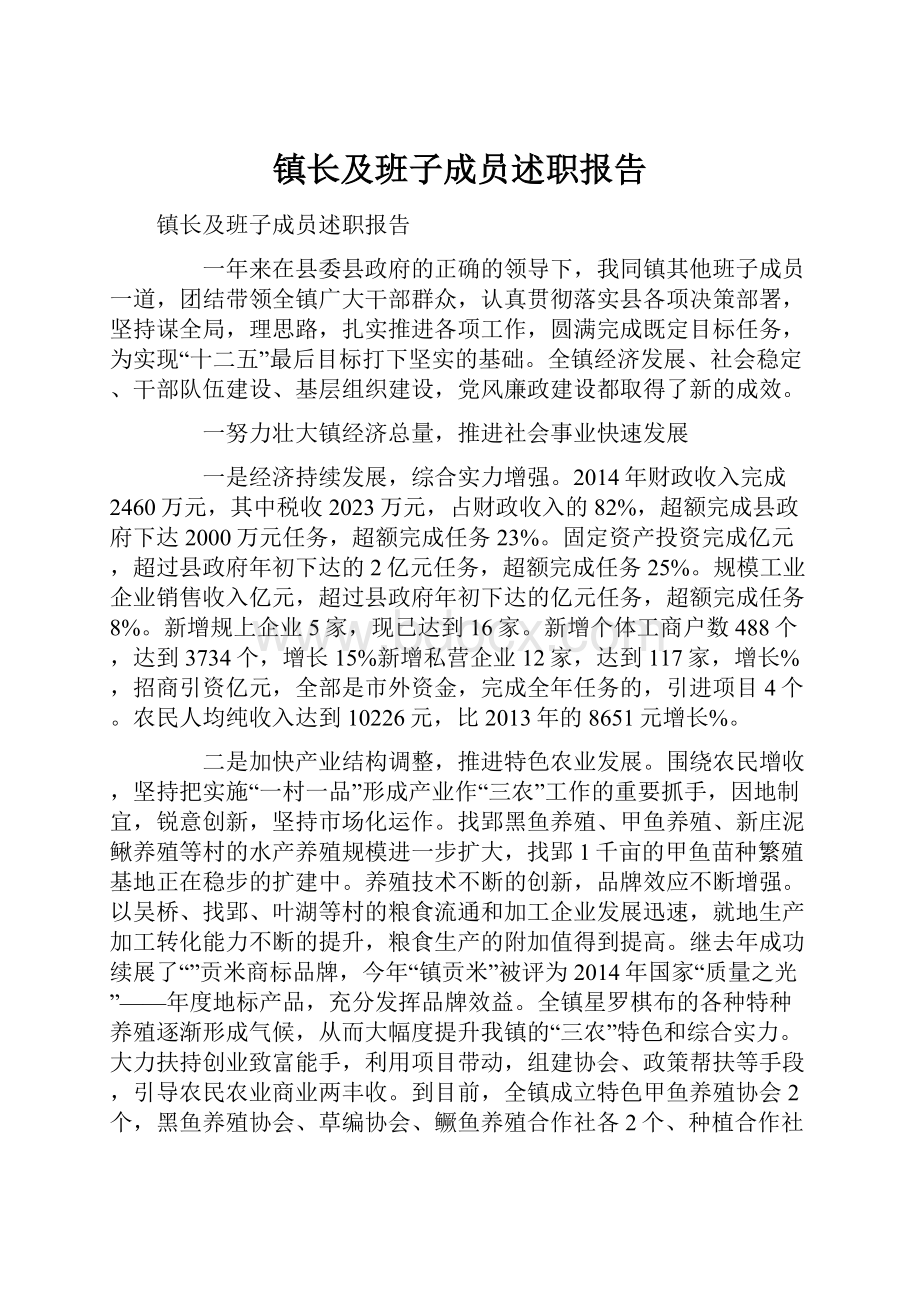 镇长及班子成员述职报告.docx