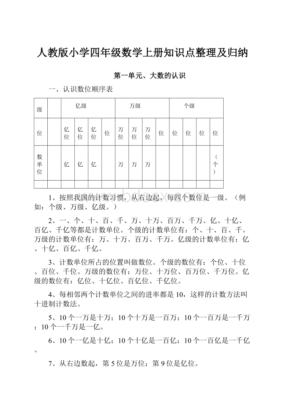 人教版小学四年级数学上册知识点整理及归纳.docx_第1页