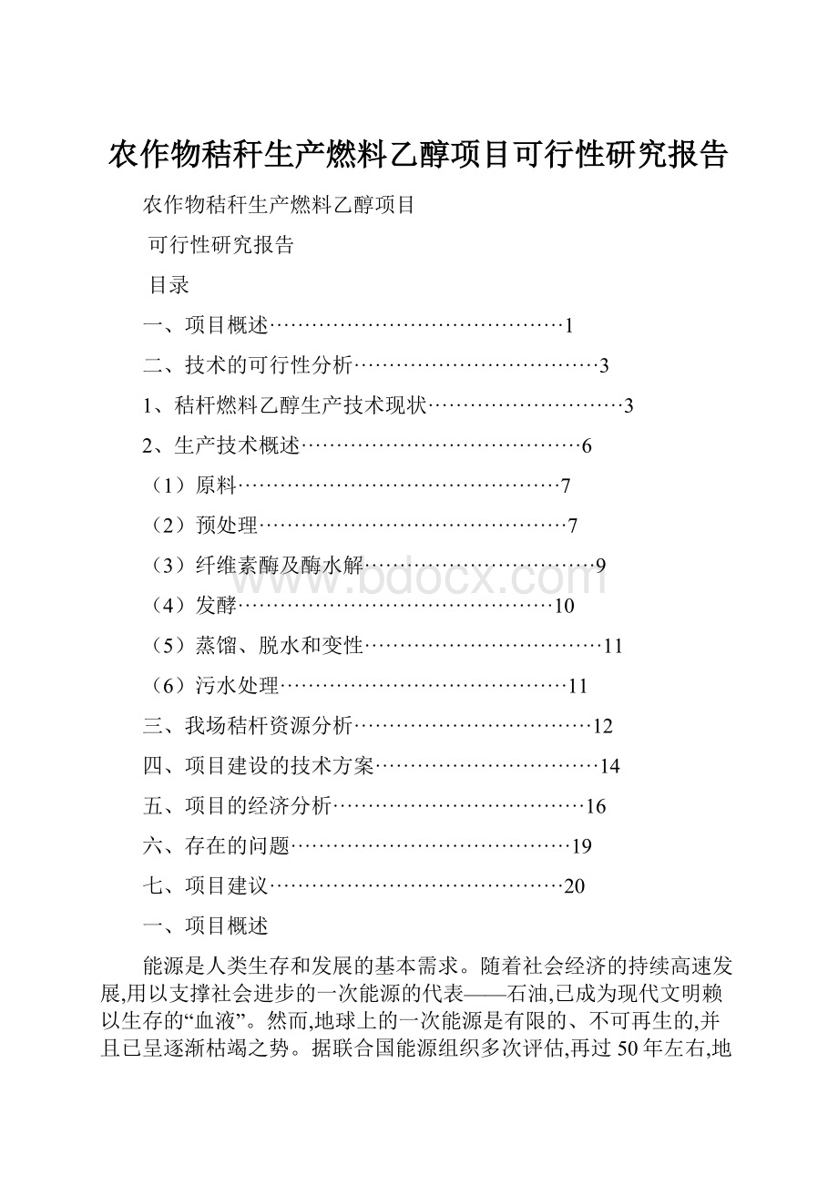 农作物秸秆生产燃料乙醇项目可行性研究报告.docx