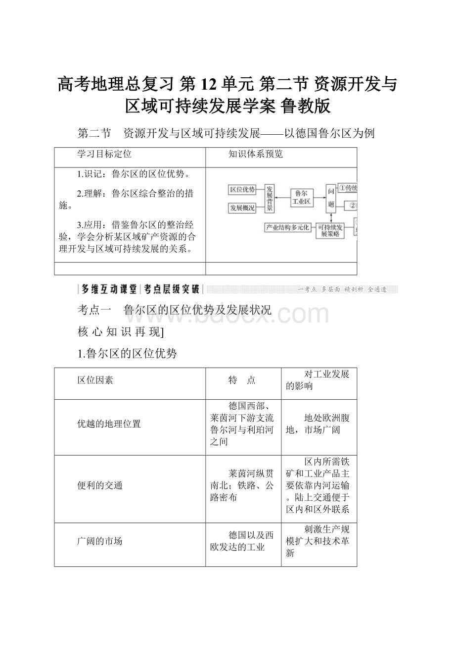 高考地理总复习 第12单元 第二节 资源开发与区域可持续发展学案 鲁教版.docx_第1页