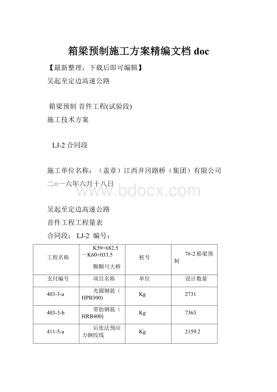 箱梁预制施工方案精编文档doc.docx_第1页