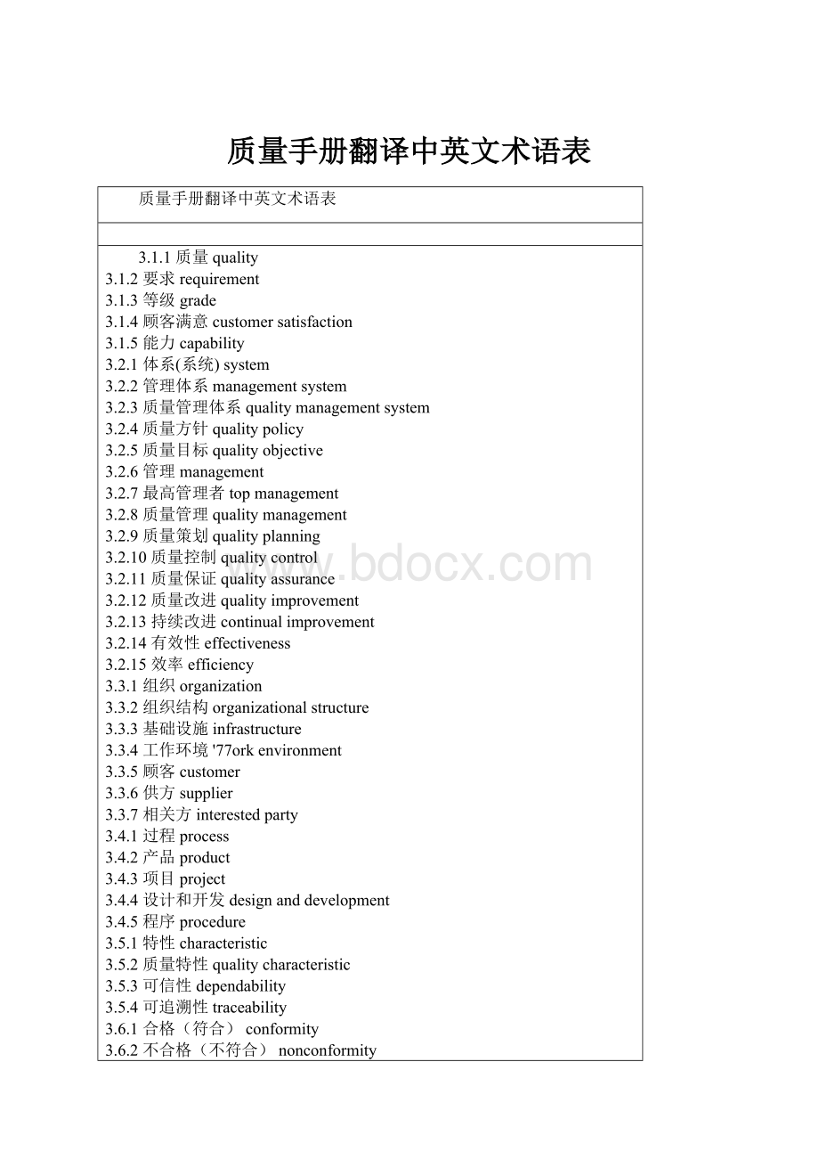 质量手册翻译中英文术语表.docx_第1页