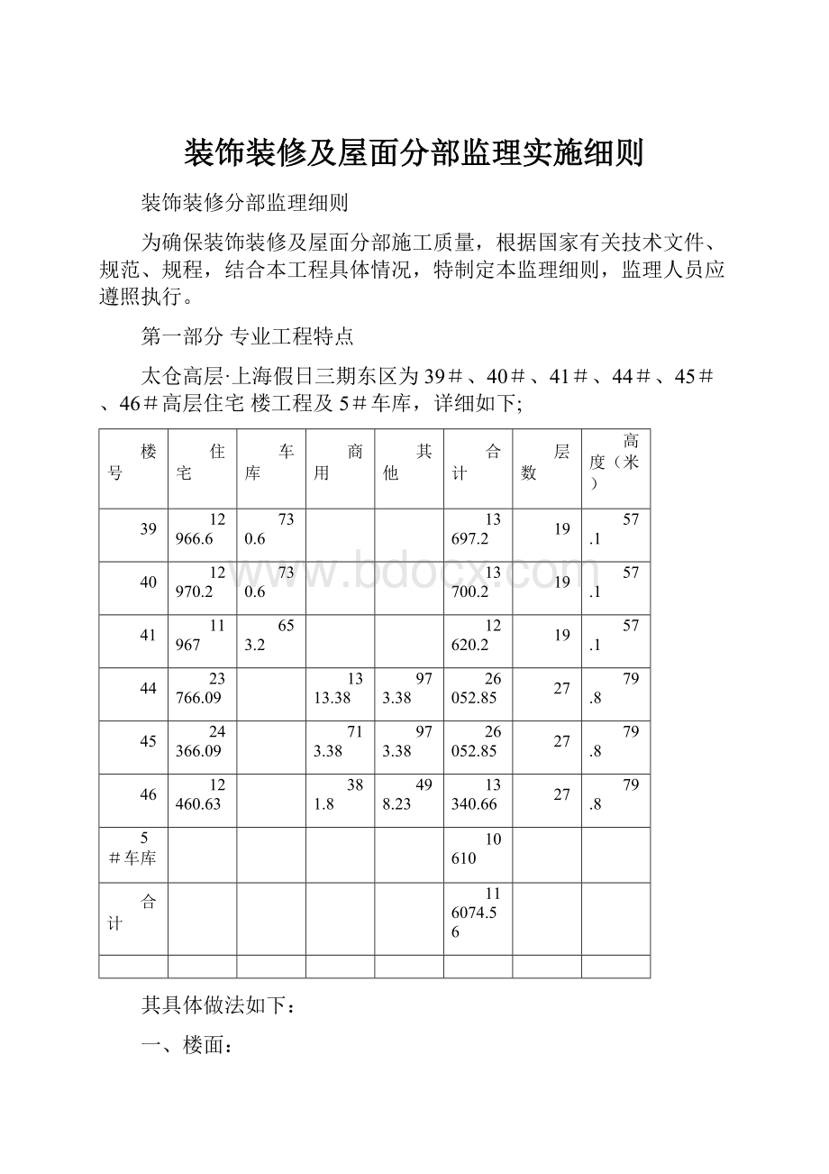 装饰装修及屋面分部监理实施细则.docx_第1页