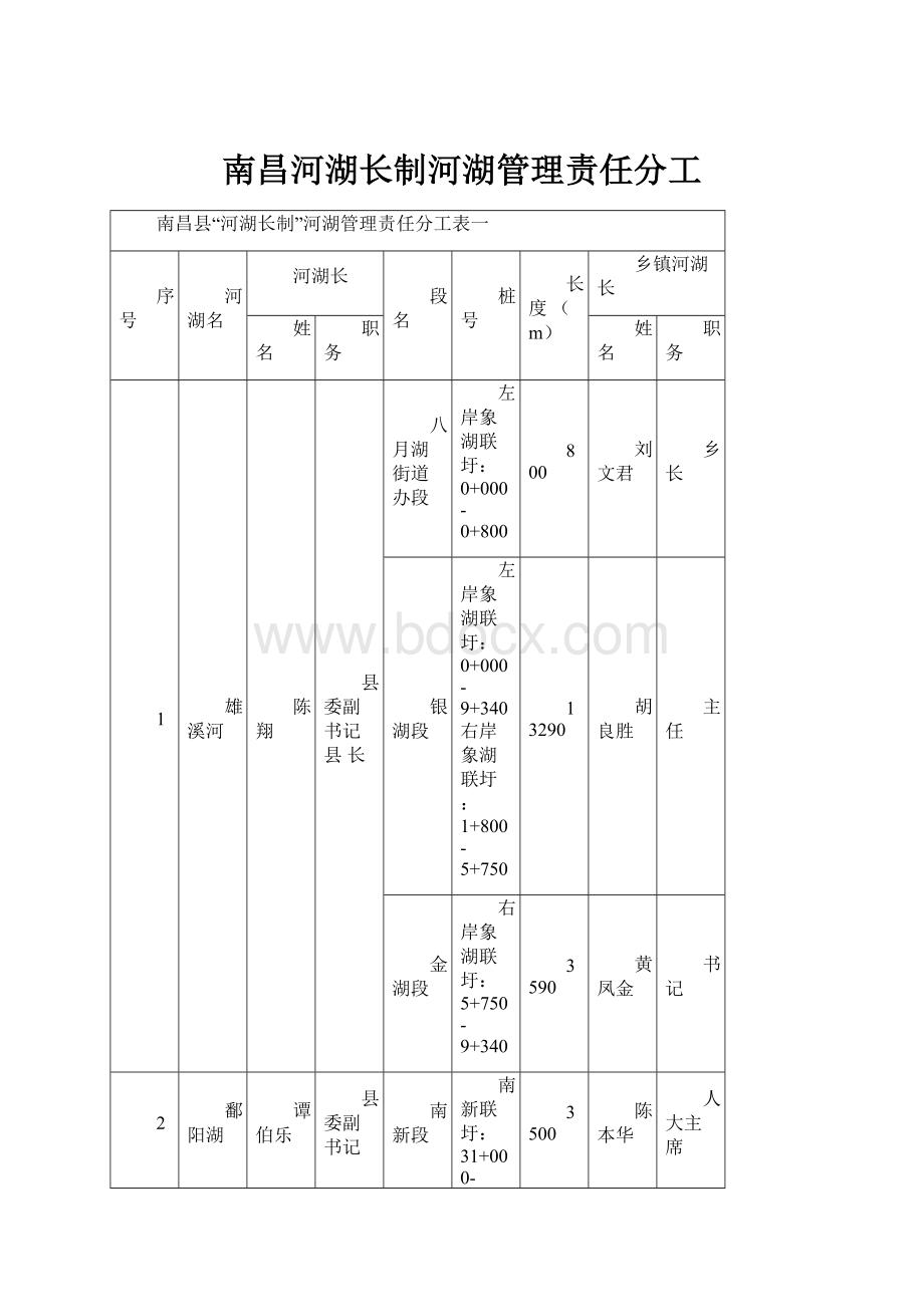 南昌河湖长制河湖管理责任分工.docx