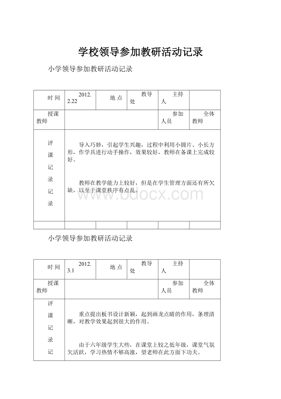 学校领导参加教研活动记录.docx