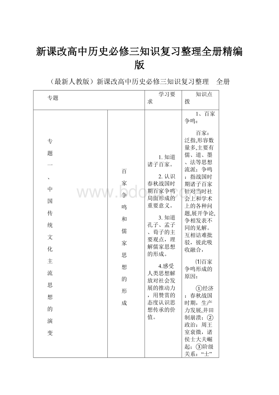 新课改高中历史必修三知识复习整理全册精编版.docx