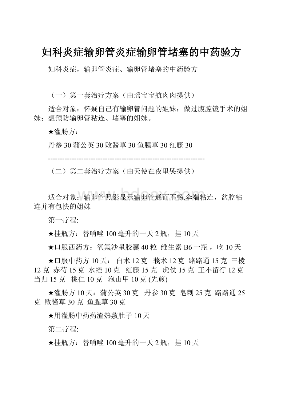 妇科炎症输卵管炎症输卵管堵塞的中药验方.docx_第1页