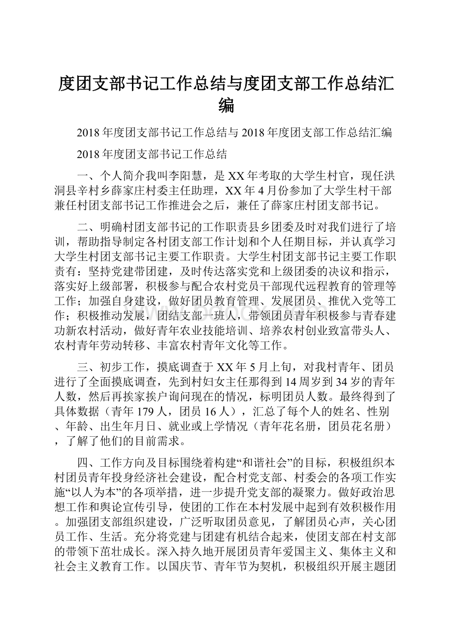 度团支部书记工作总结与度团支部工作总结汇编.docx