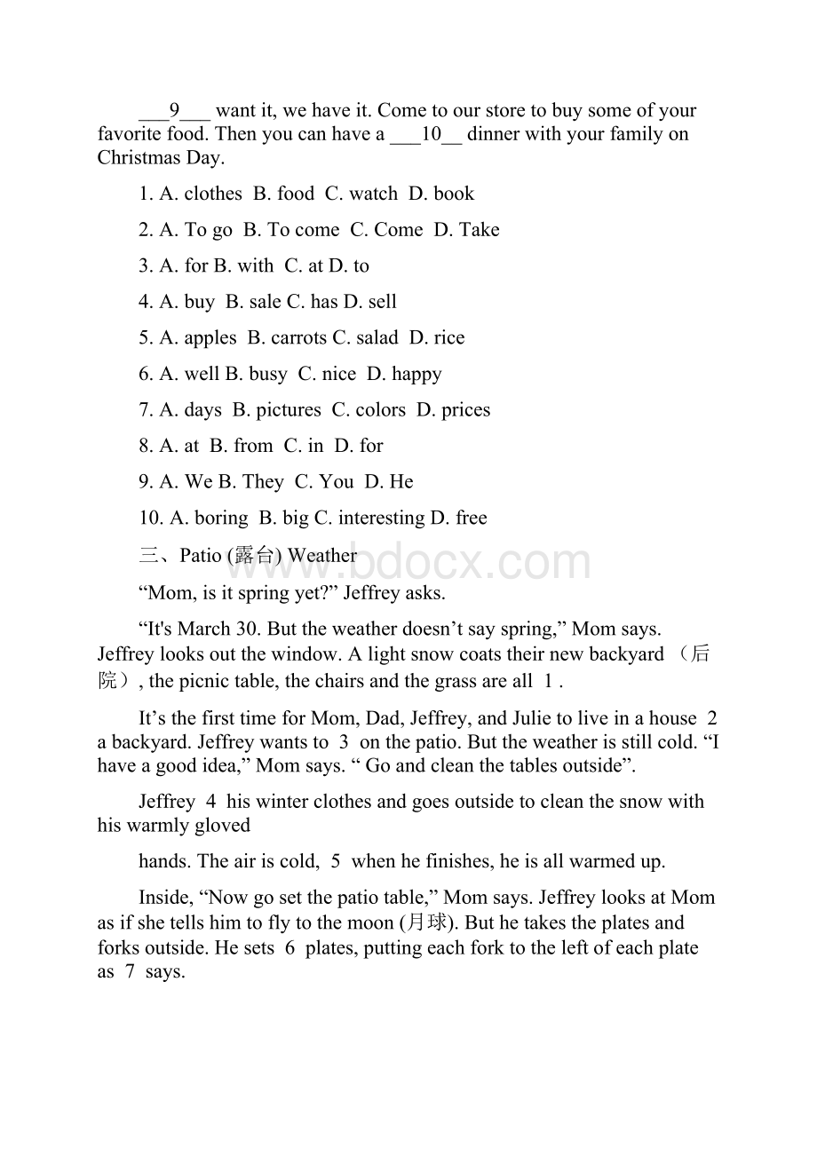 人教版七年级上册英语完形填空专项练习.docx_第2页