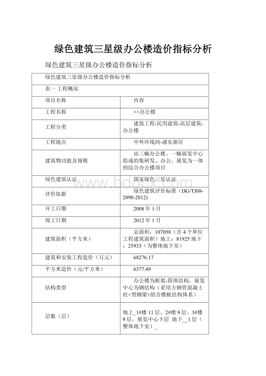 绿色建筑三星级办公楼造价指标分析.docx_第1页