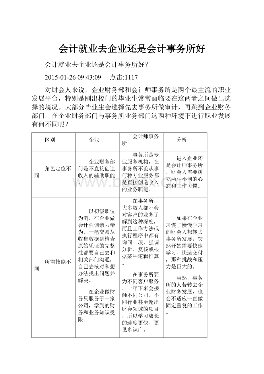 会计就业去企业还是会计事务所好.docx_第1页