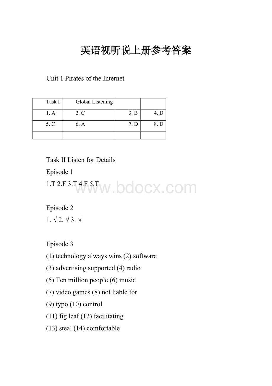 英语视听说上册参考答案.docx_第1页