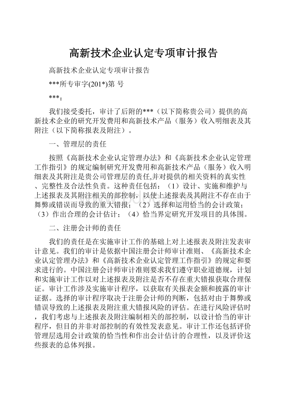 高新技术企业认定专项审计报告.docx