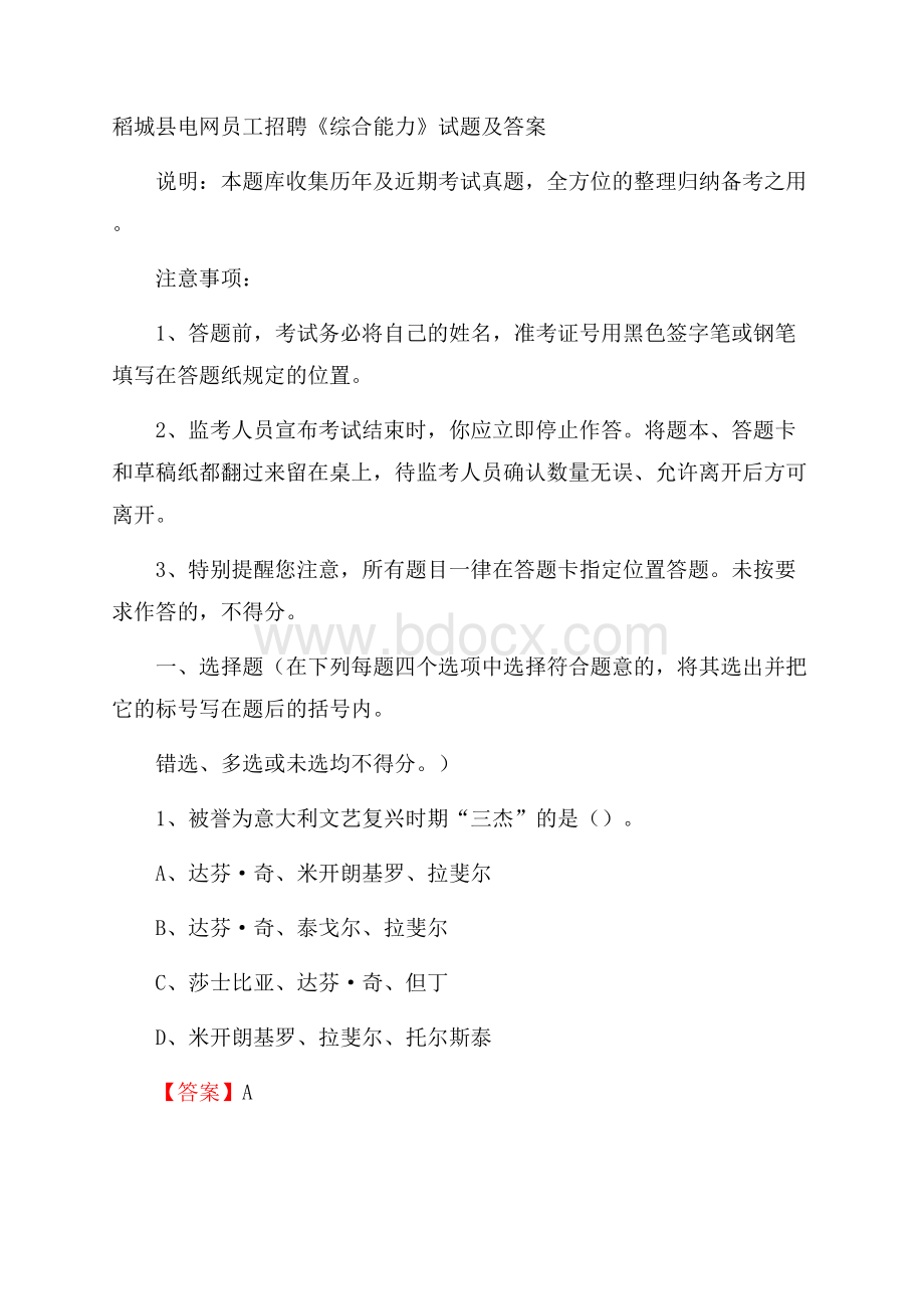 稻城县电网员工招聘《综合能力》试题及答案.docx_第1页