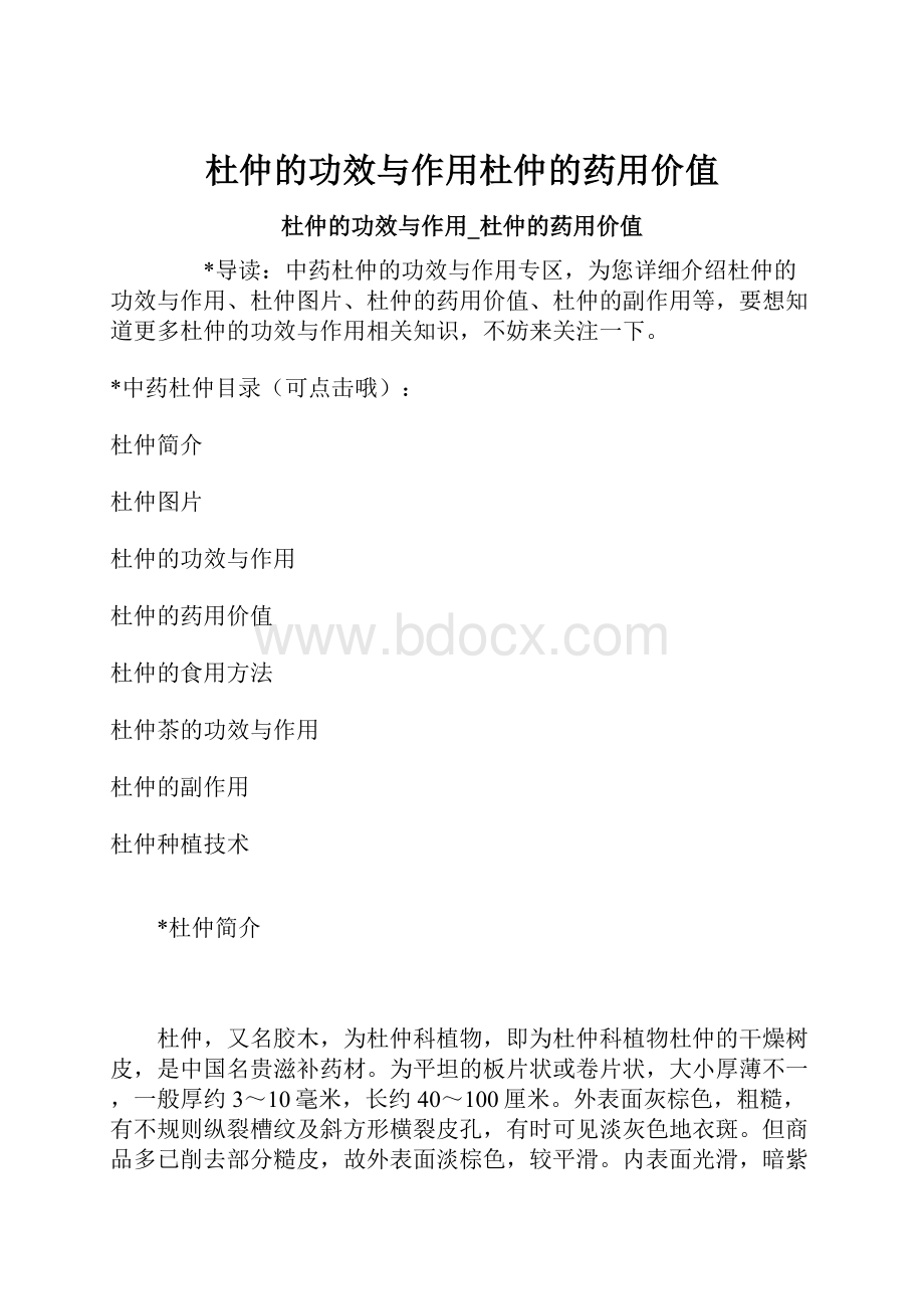 杜仲的功效与作用杜仲的药用价值.docx