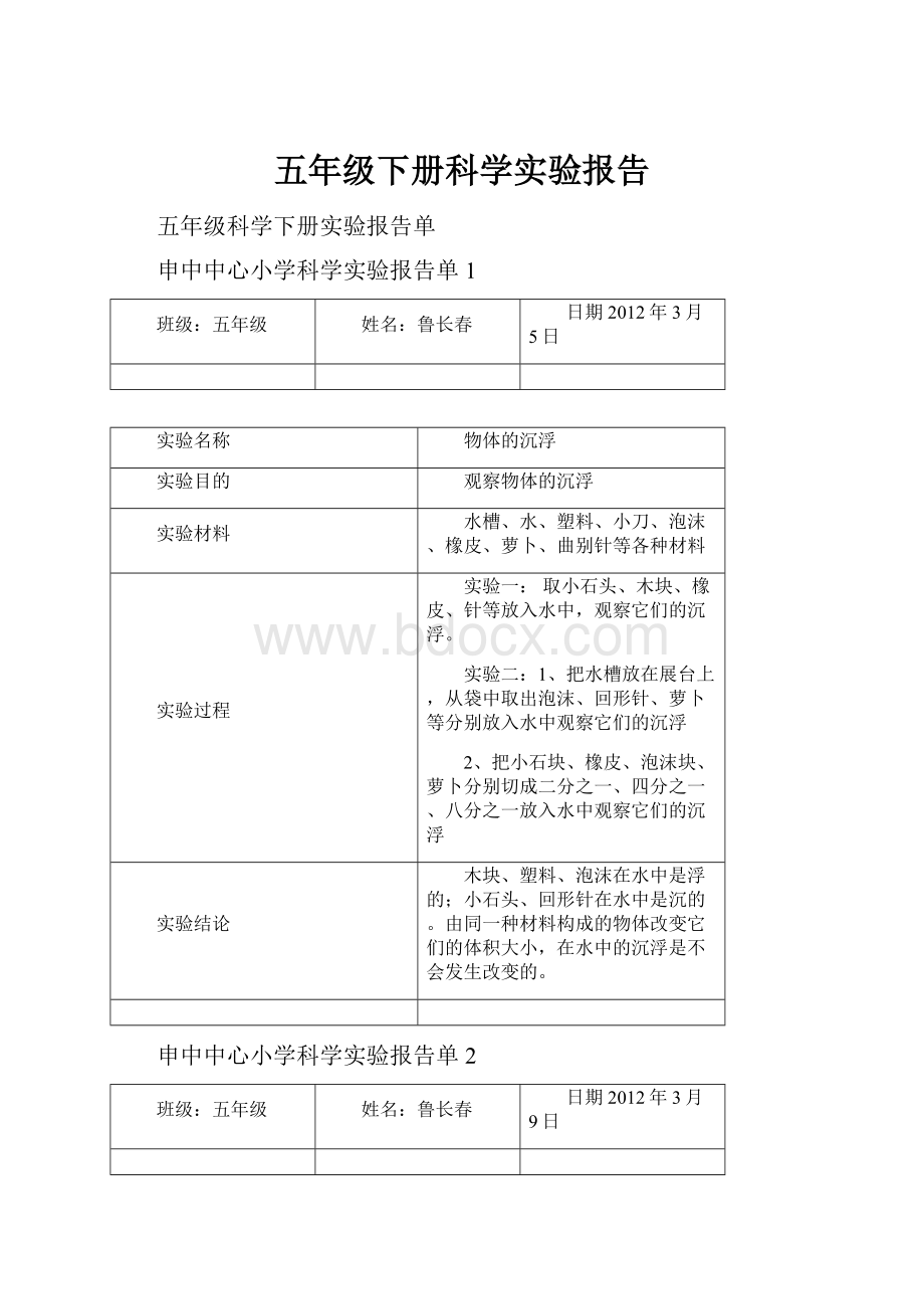 五年级下册科学实验报告.docx_第1页