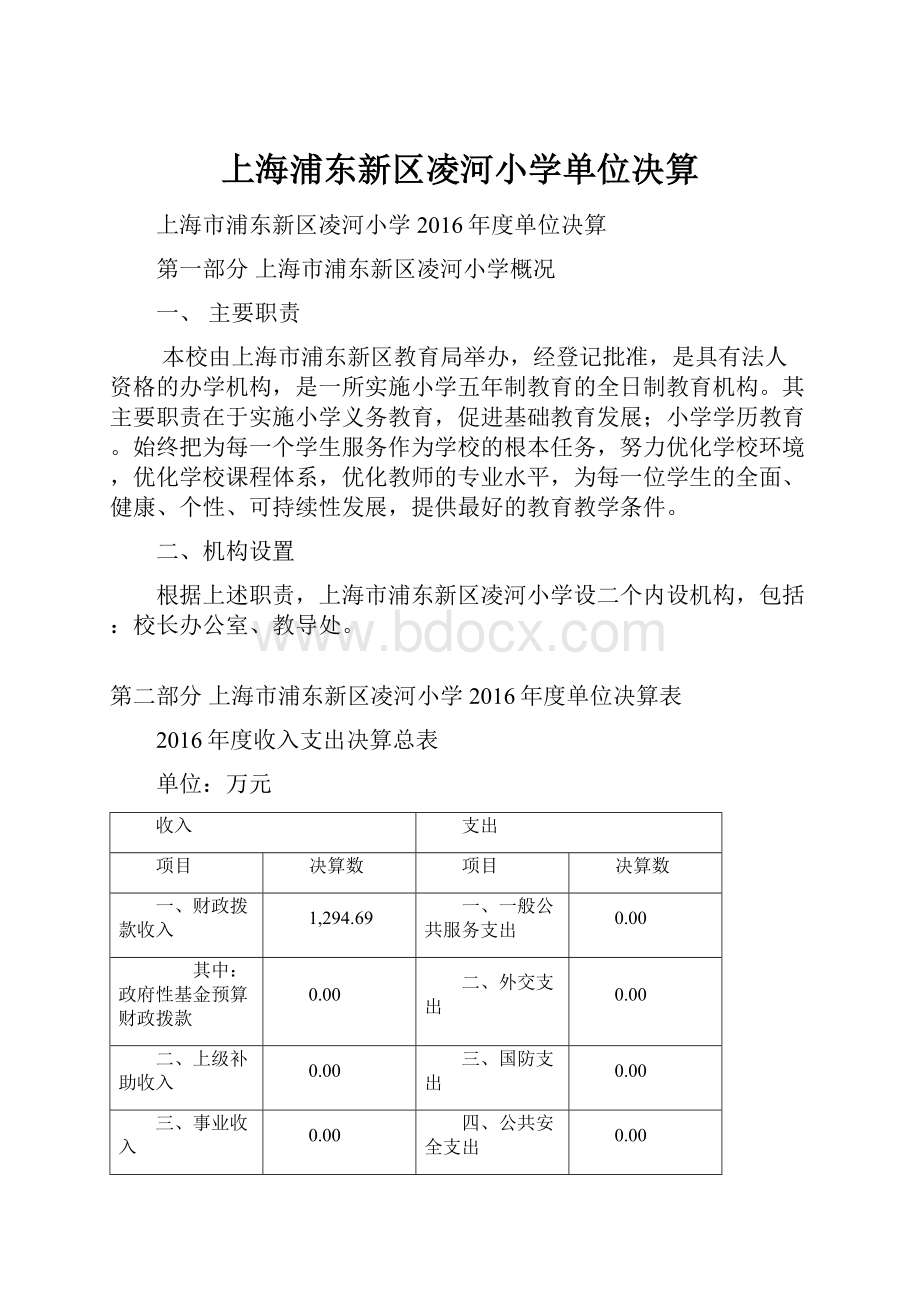 上海浦东新区凌河小学单位决算.docx