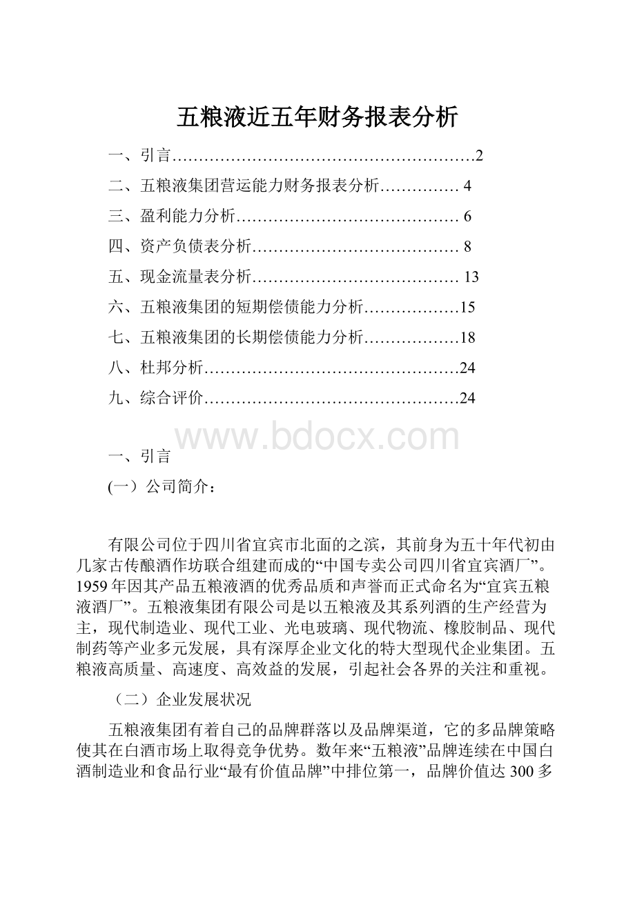 五粮液近五年财务报表分析.docx_第1页