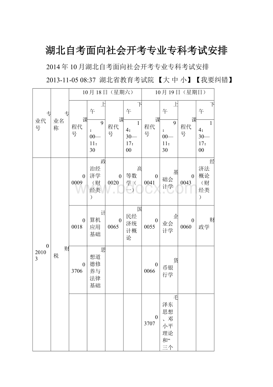 湖北自考面向社会开考专业专科考试安排.docx_第1页