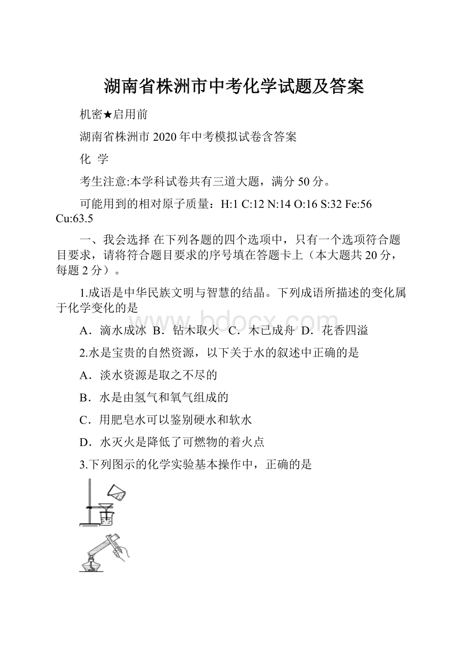 湖南省株洲市中考化学试题及答案.docx