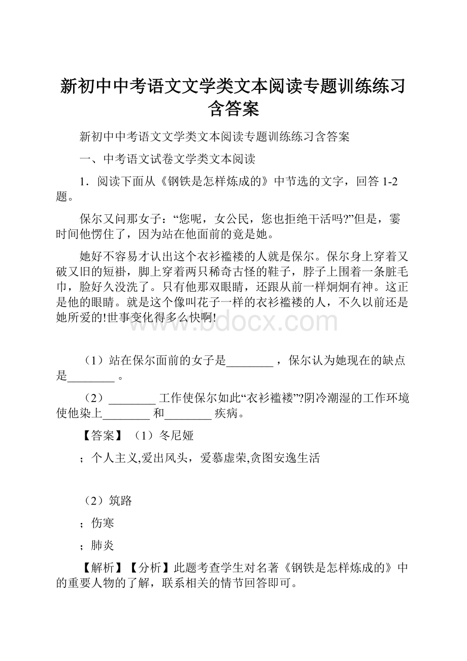 新初中中考语文文学类文本阅读专题训练练习含答案.docx