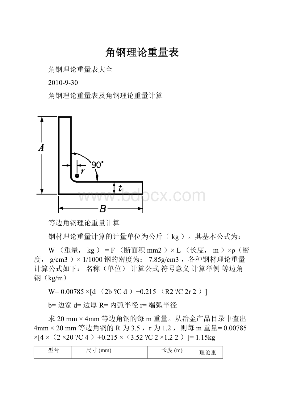 角钢理论重量表.docx