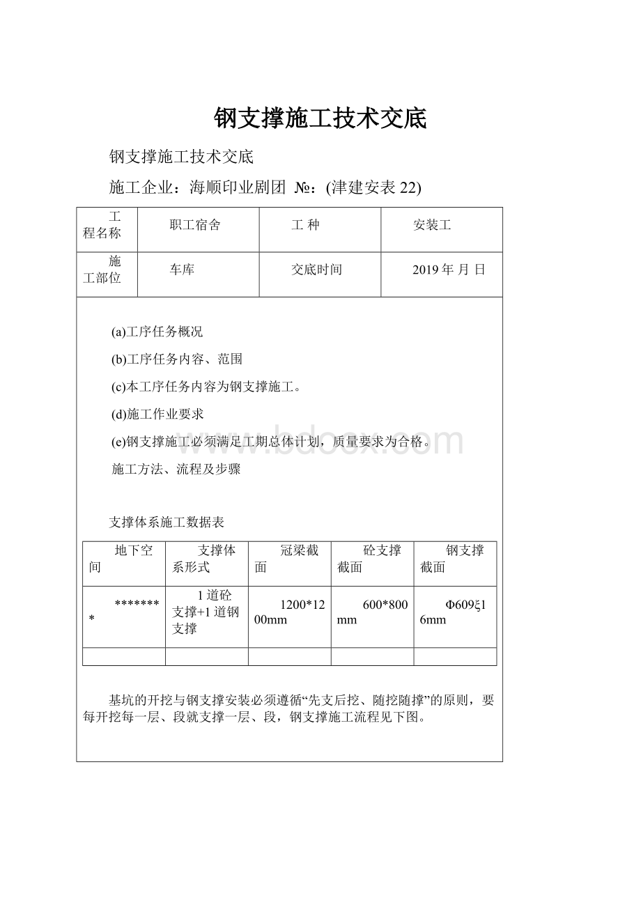 钢支撑施工技术交底.docx_第1页