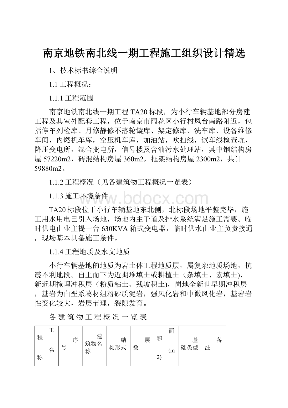 南京地铁南北线一期工程施工组织设计精选.docx_第1页