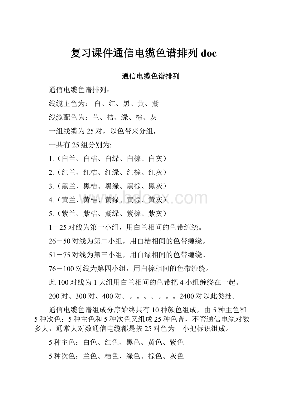 复习课件通信电缆色谱排列doc.docx