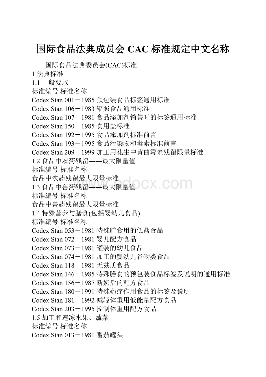 国际食品法典成员会CAC标准规定中文名称.docx_第1页