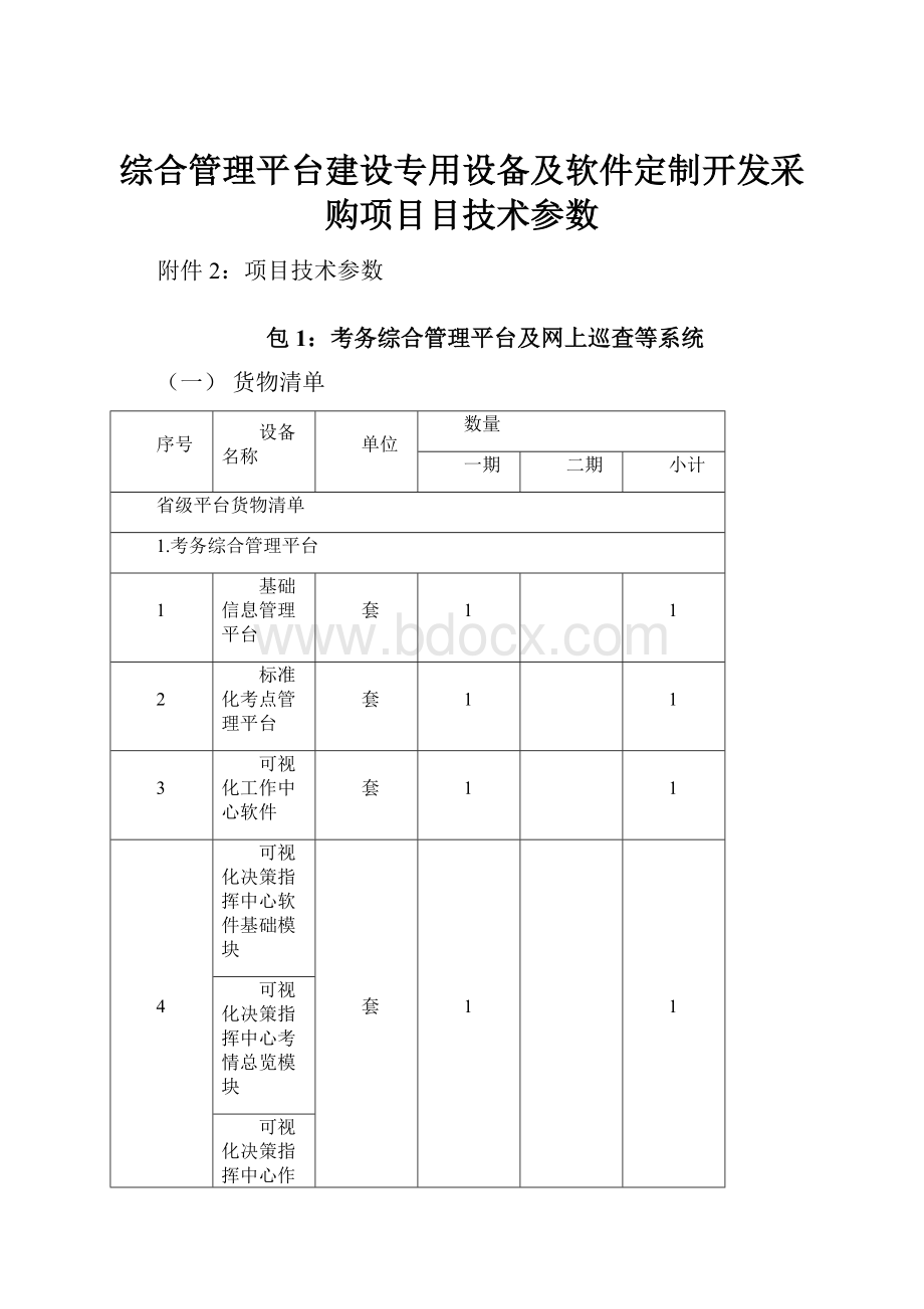 综合管理平台建设专用设备及软件定制开发采购项目目技术参数.docx_第1页