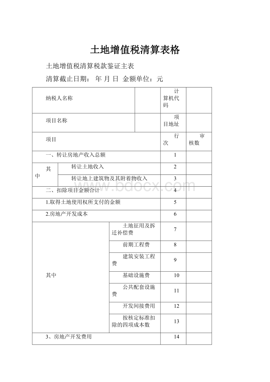 土地增值税清算表格.docx