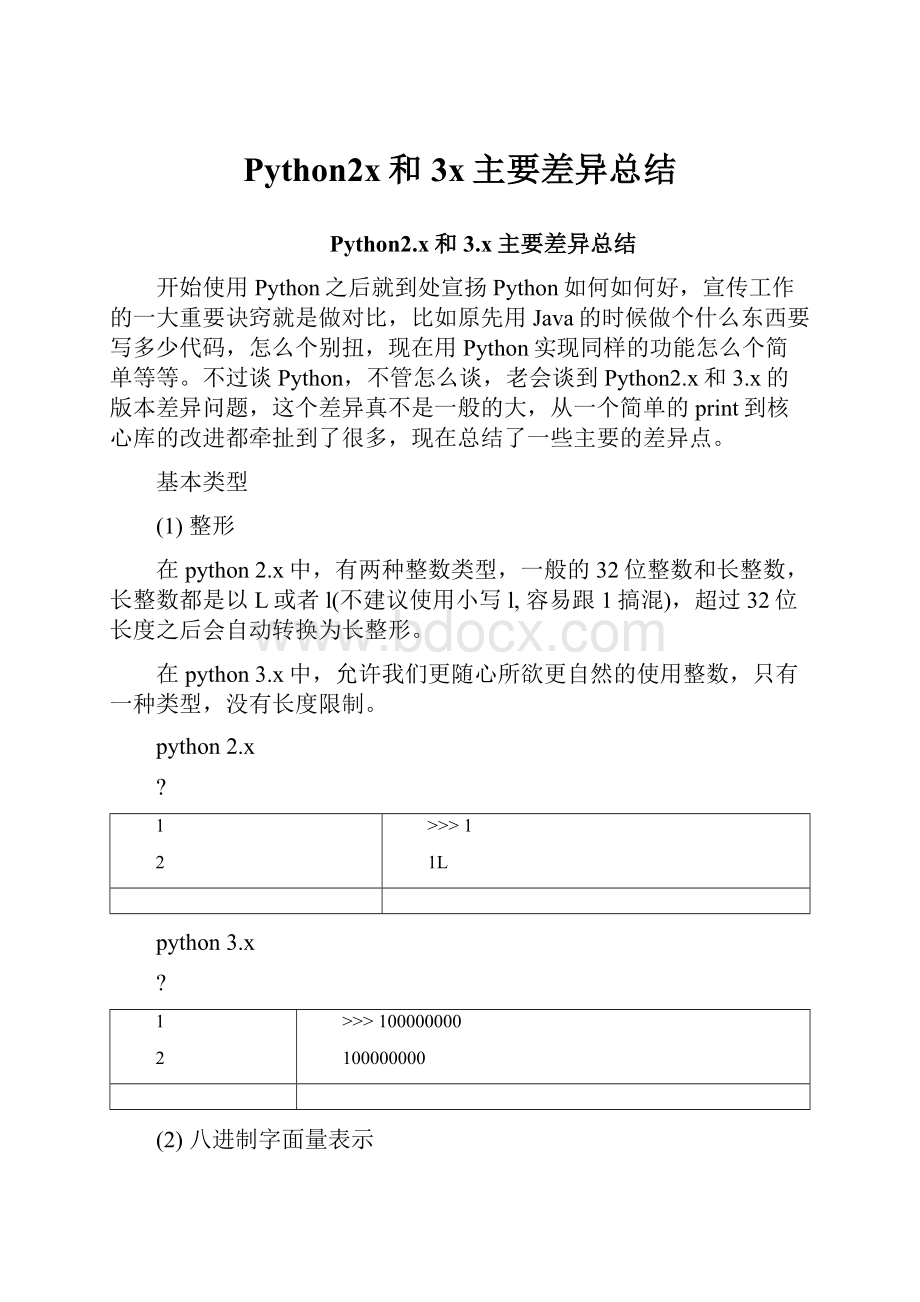 Python2x和3x主要差异总结.docx