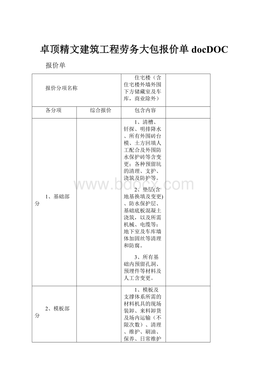 卓顶精文建筑工程劳务大包报价单docDOC.docx