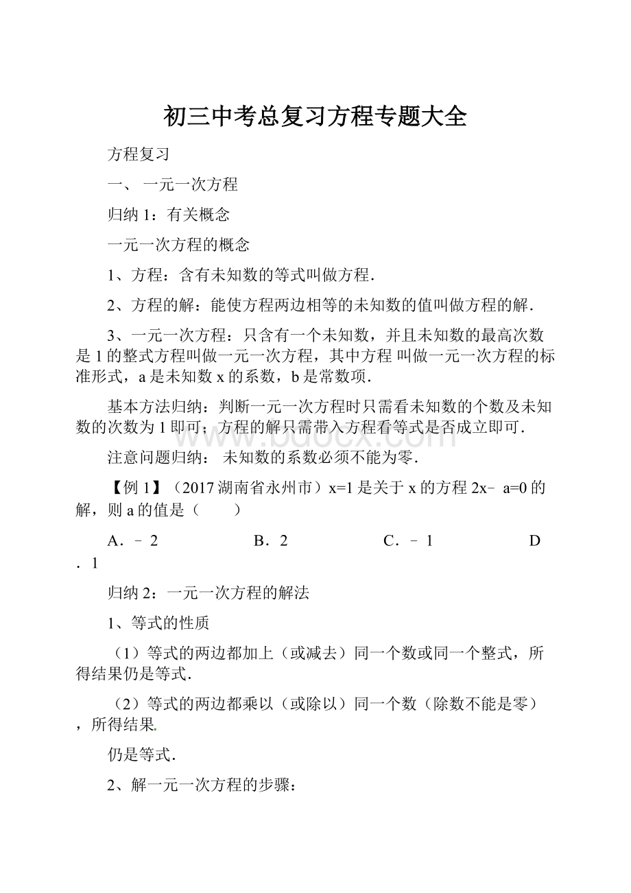 初三中考总复习方程专题大全.docx_第1页