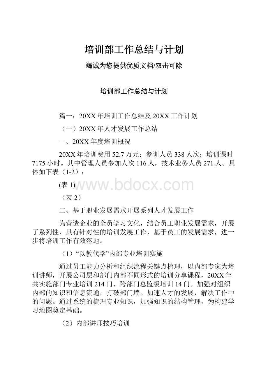 培训部工作总结与计划.docx_第1页