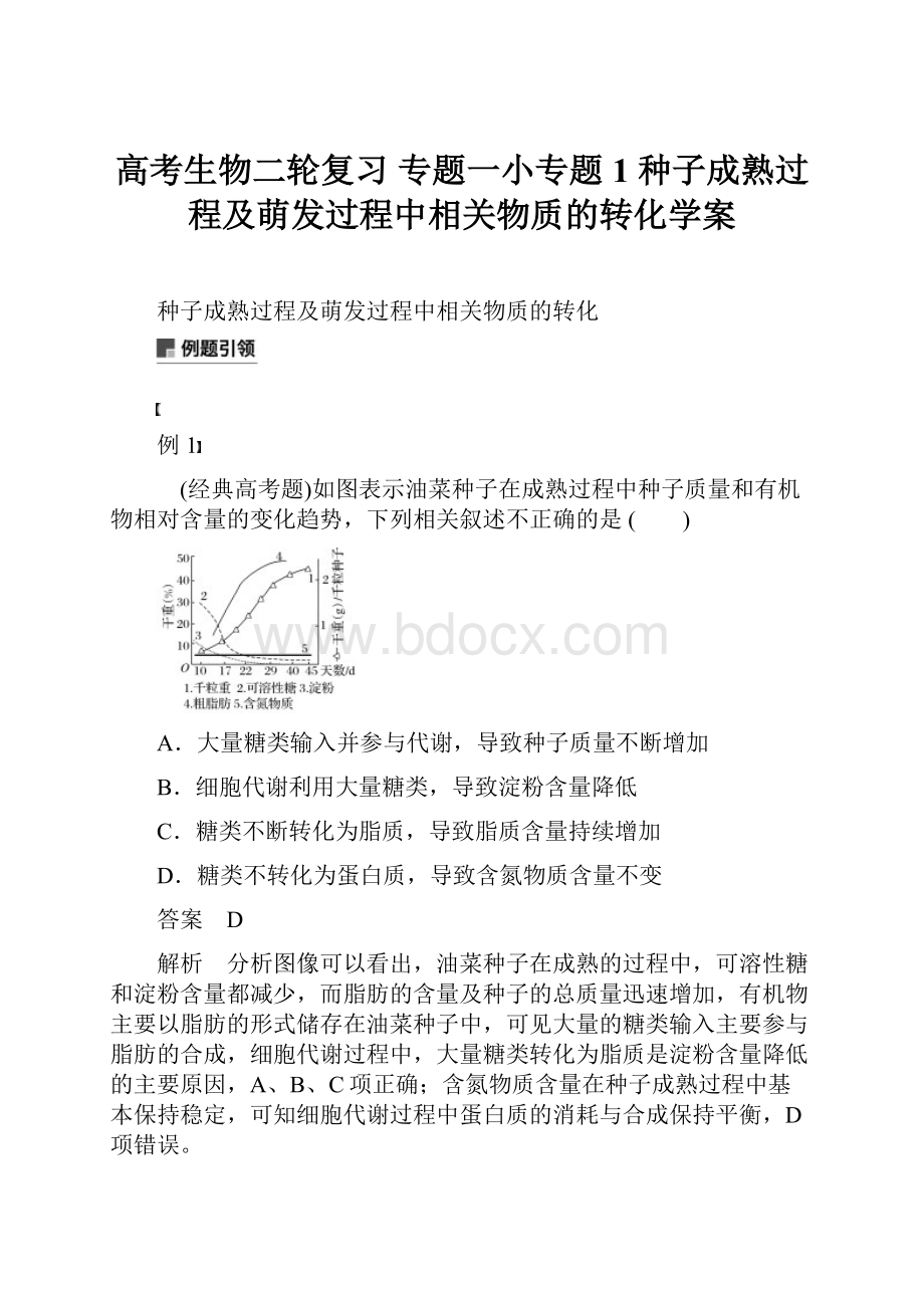 高考生物二轮复习 专题一小专题1 种子成熟过程及萌发过程中相关物质的转化学案.docx