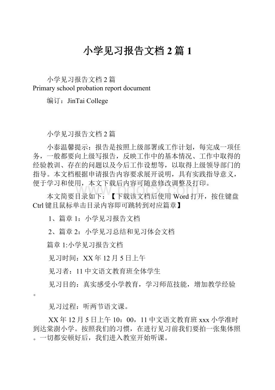 小学见习报告文档2篇1.docx