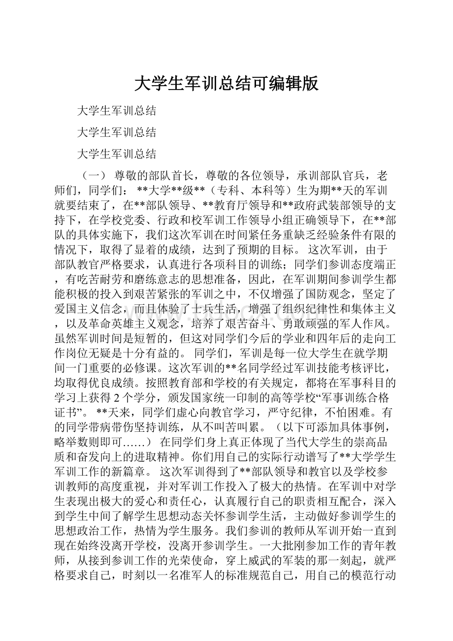 大学生军训总结可编辑版.docx_第1页