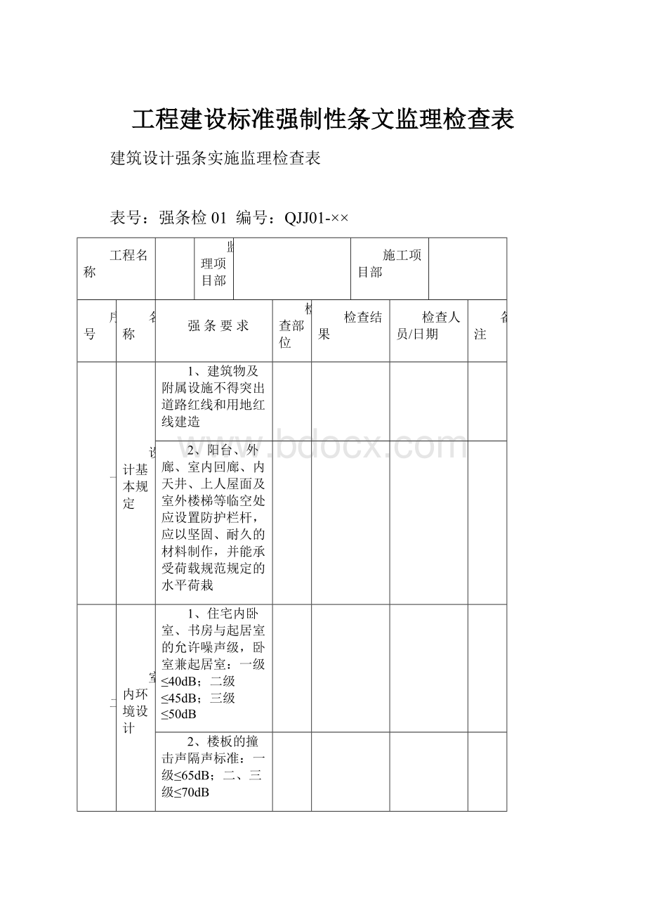 工程建设标准强制性条文监理检查表.docx