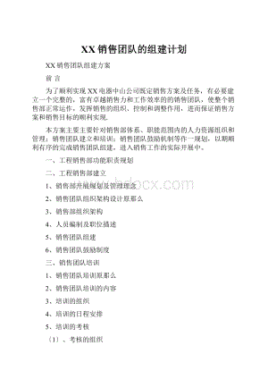 XX销售团队的组建计划.docx