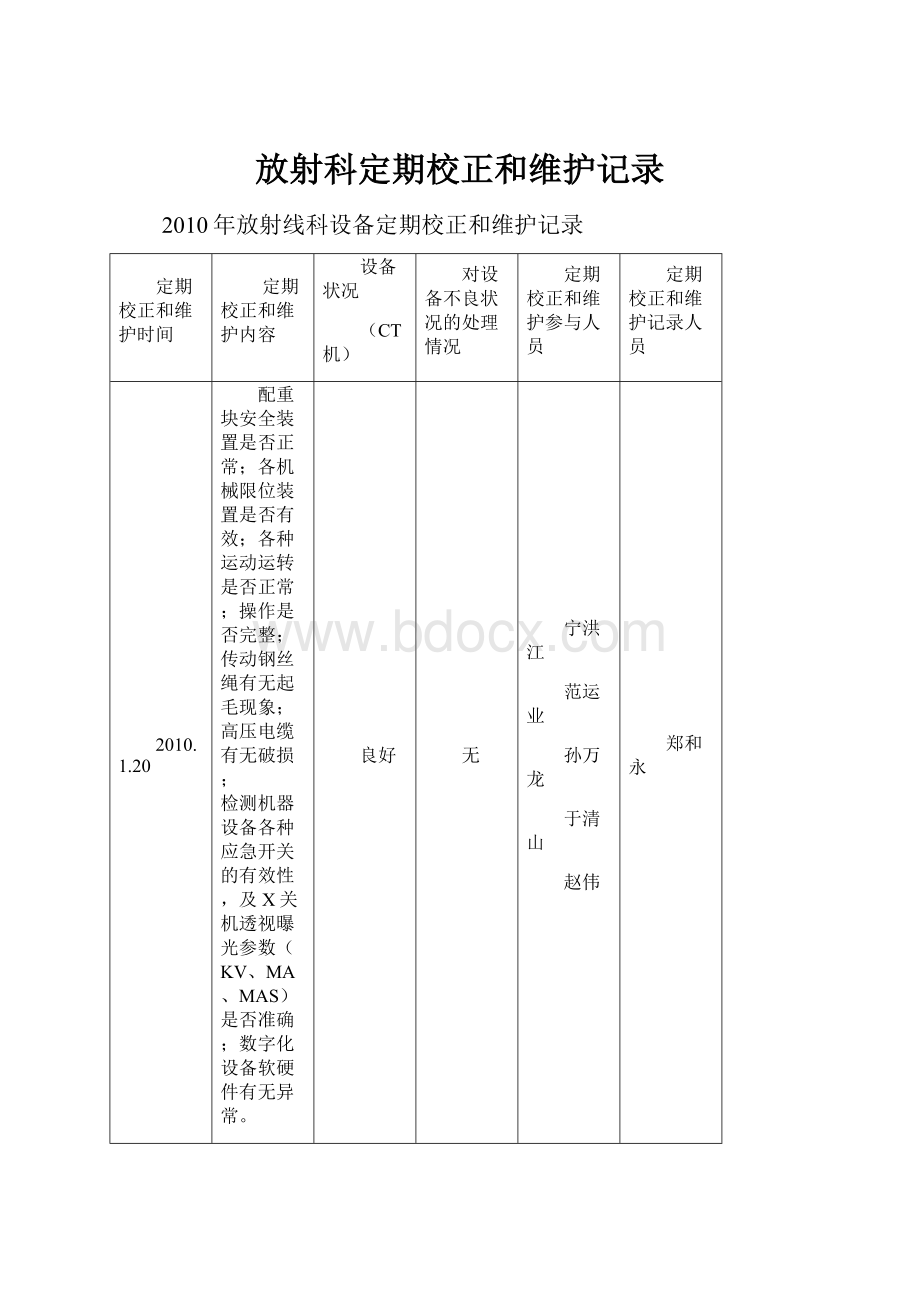 放射科定期校正和维护记录.docx_第1页